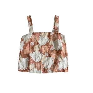 Faherty Floral Linen Square Neck Blouse Sz M